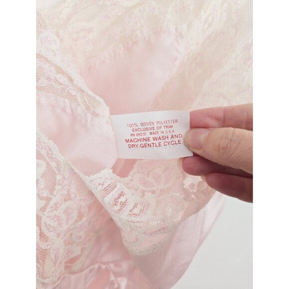 Vintage Teddy Lingerie Silky Satin Lace Pink Ms Leslee V-Neck Bodysuit L Large - Picture 6 of 9